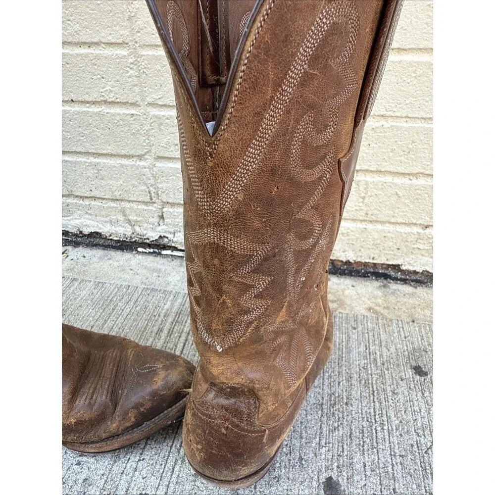 VTG Lucchese 1883 L000324 Patina Distressed Cowboy Ranch Work Bunk Boot 7.5 2E